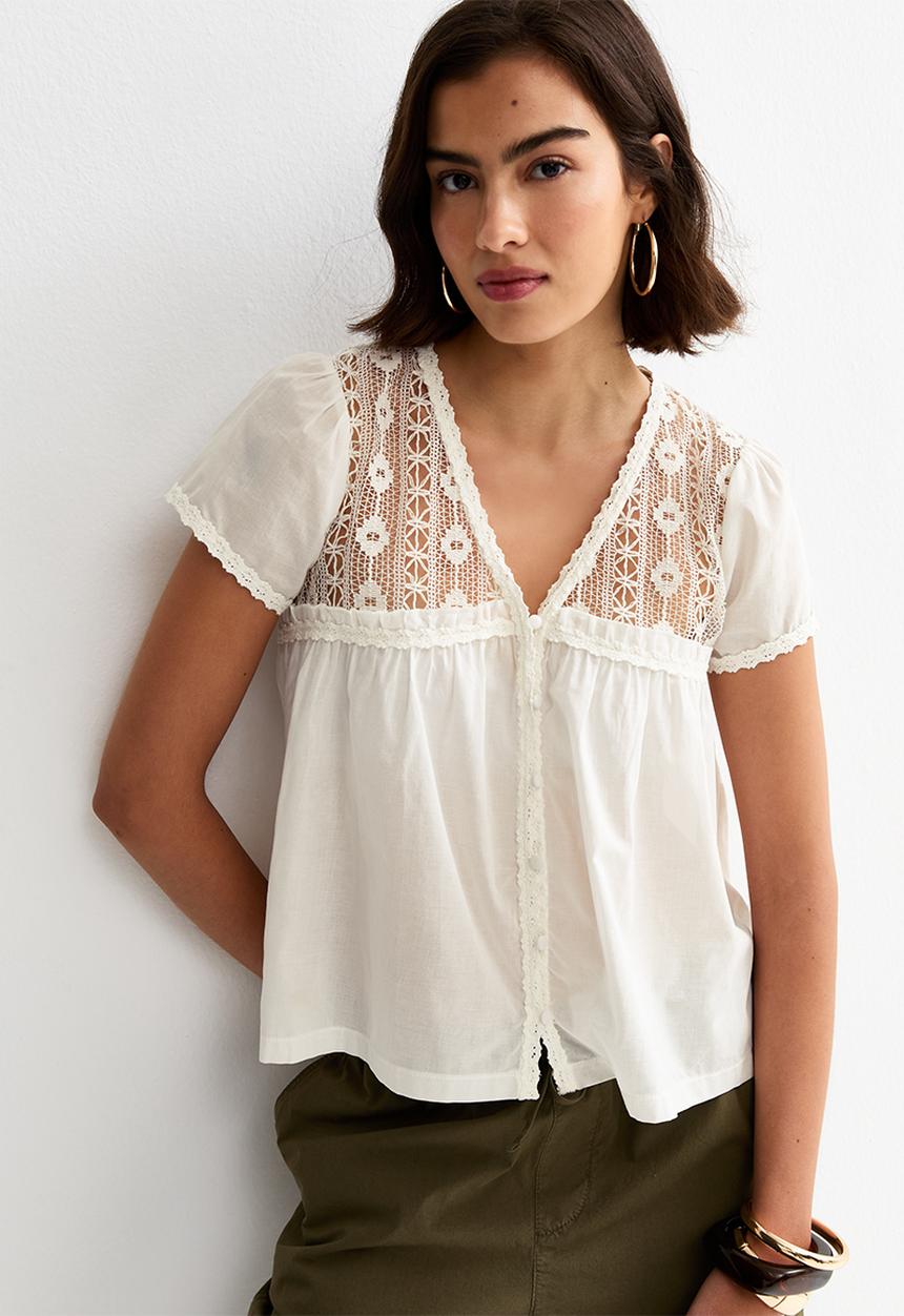 New Look - Libbi lace vnk btn blouse - cream