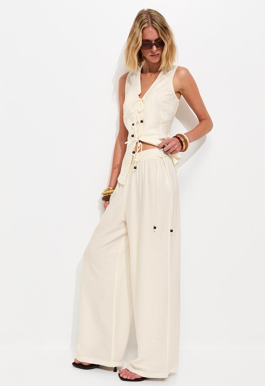 New Look - St textured bead detail wl trs - white
