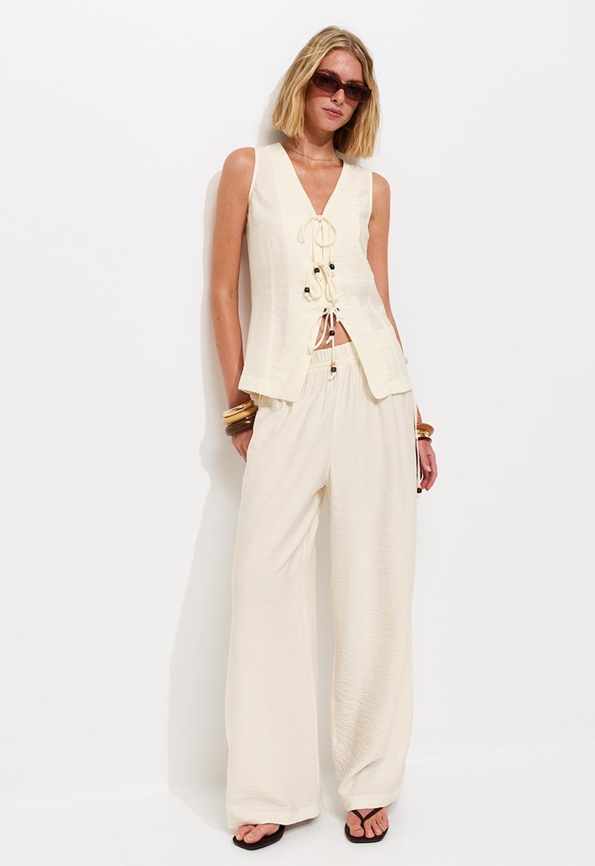 New Look - St textured bead detail wl trs - white