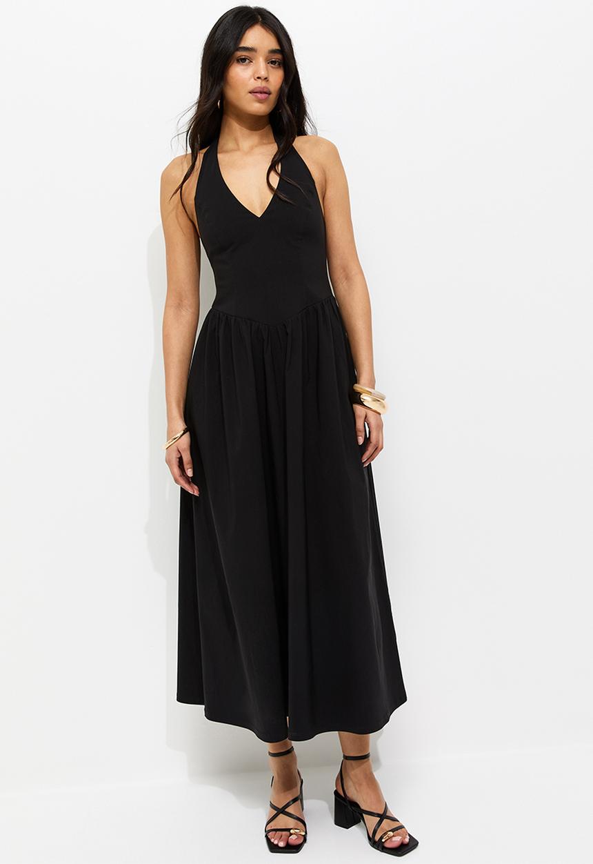 New Look - Ex ditsy beng halter midi  - black
