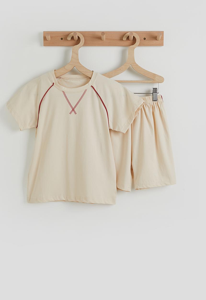 Pop Candy - Coverstitch tee & shorts - cream