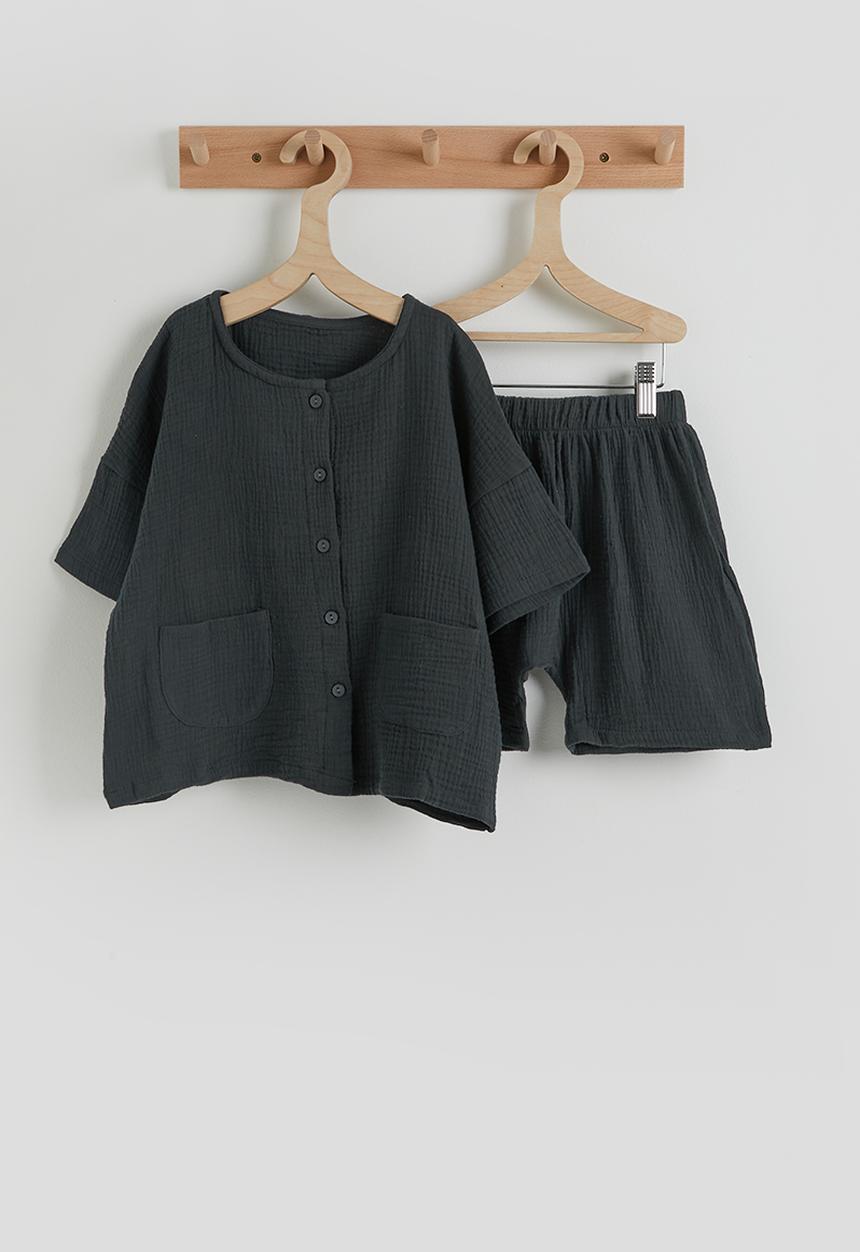 Pop Candy - Collarless shirt and shorts - charcoal