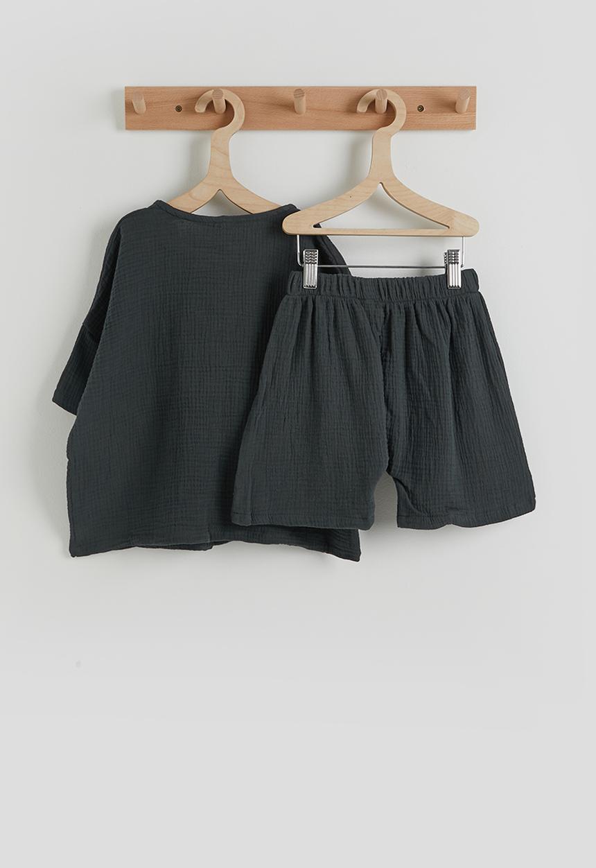 Pop Candy - Collarless shirt and shorts - charcoal
