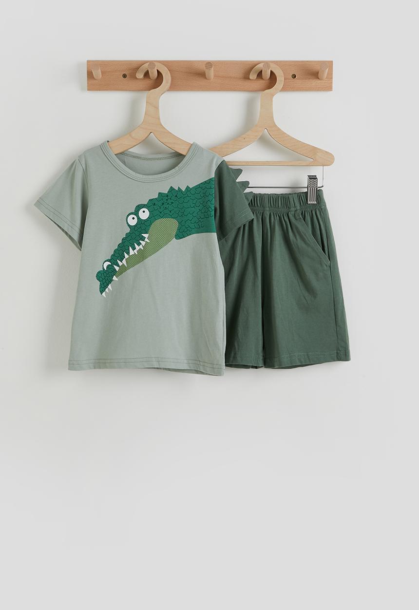 Pop Candy - Croc graphic tee & plain shorts - green multi