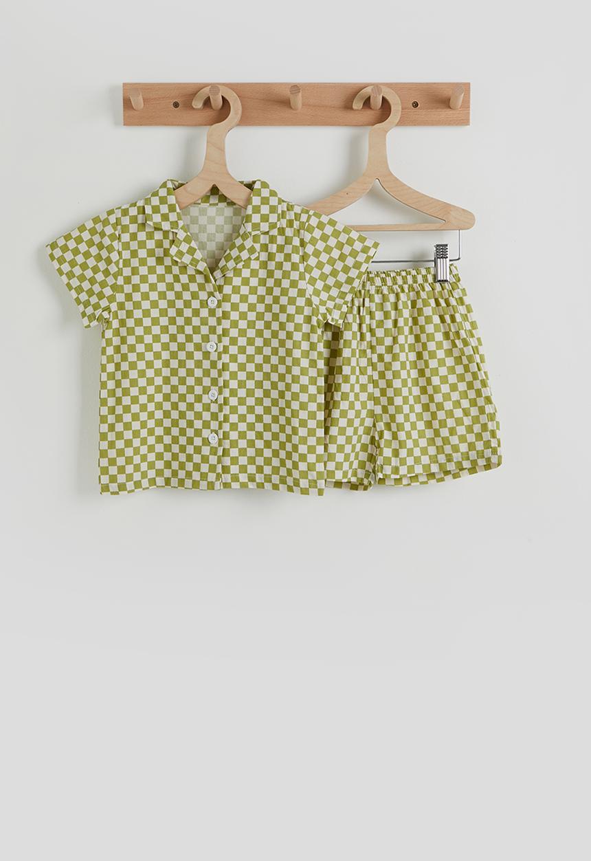 Pop Candy - Check shirt and shorts - green