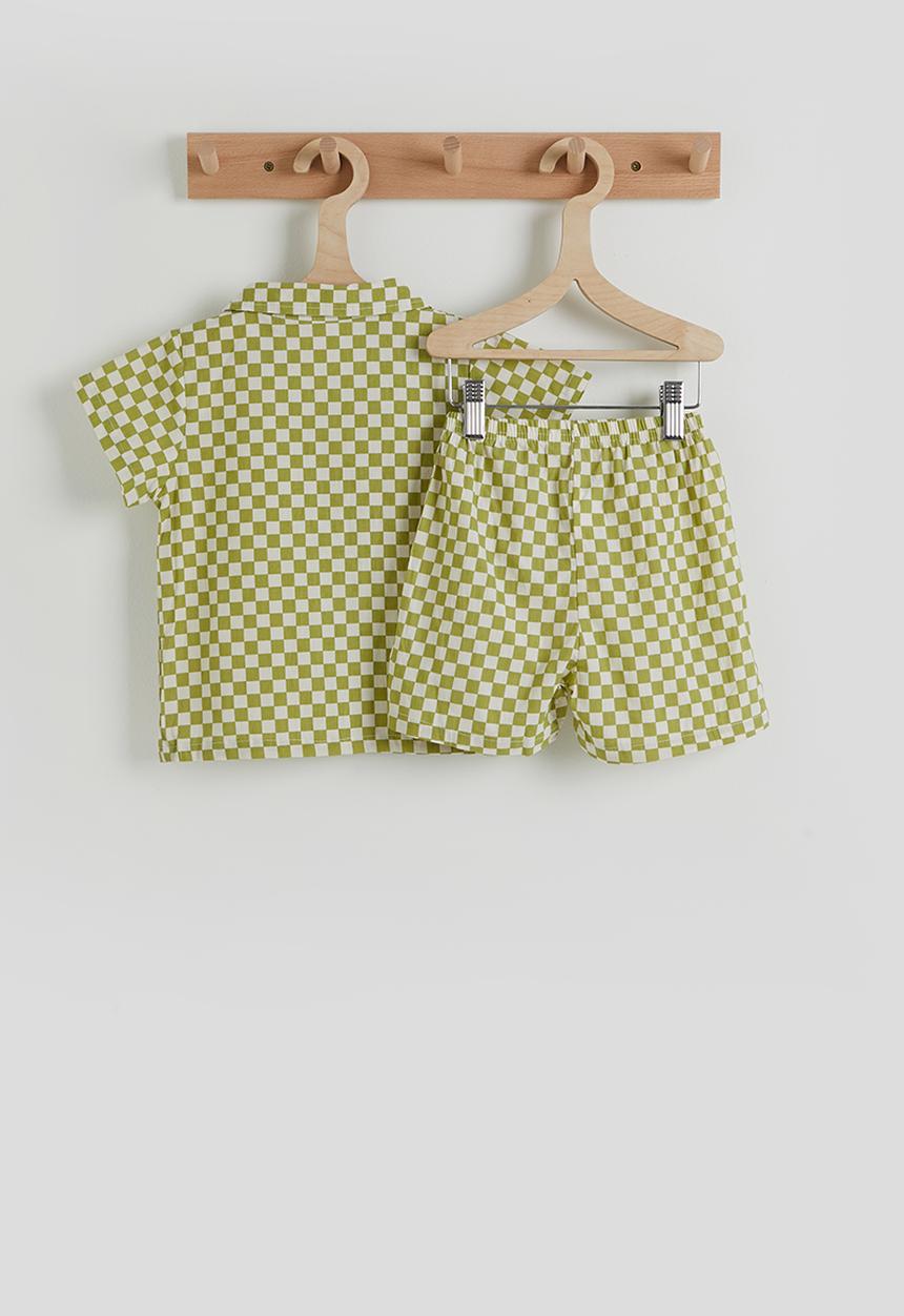 Pop Candy - Check shirt and shorts - green