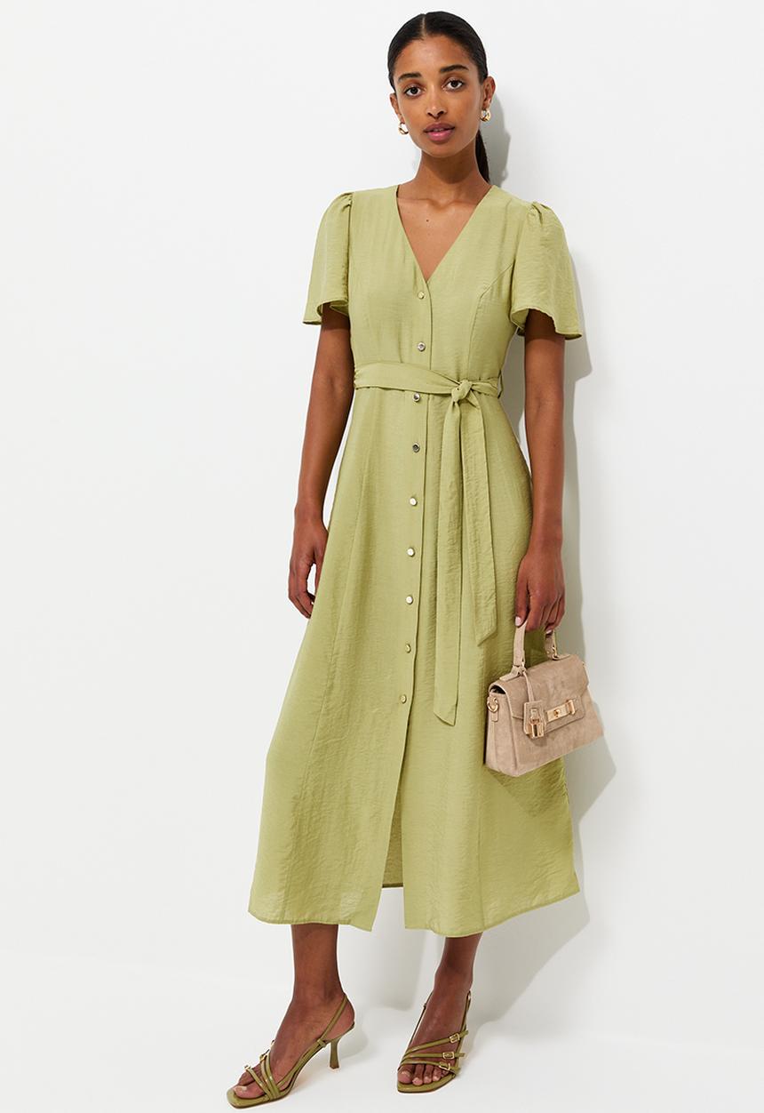 New Look - Jupiter bttn thru puff midi - Light khaki