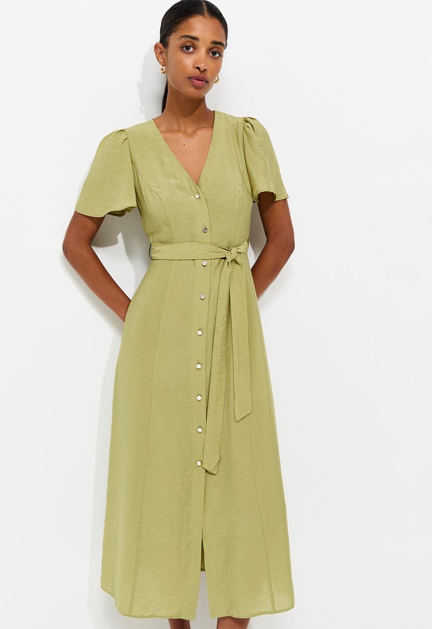 New Look - Jupiter bttn thru puff midi - Light khaki