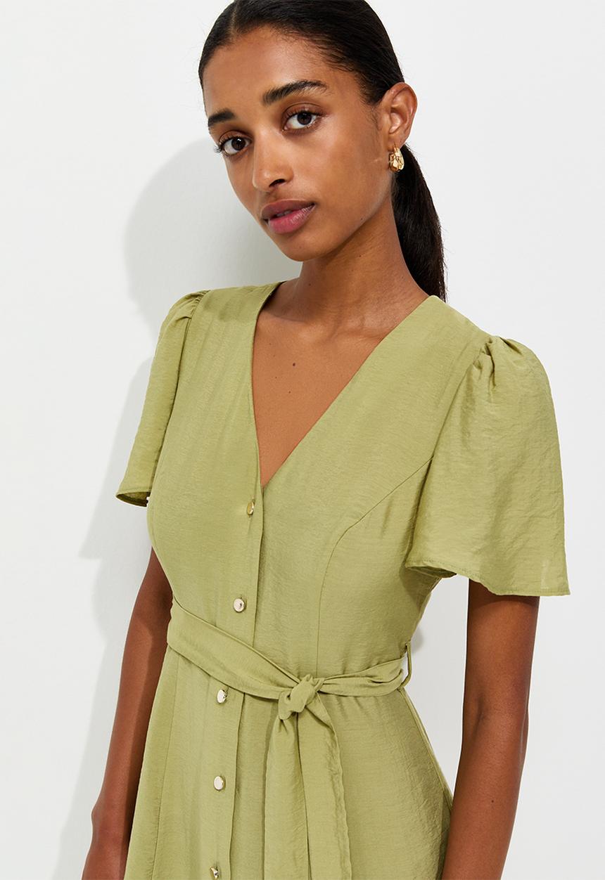 New Look - Jupiter bttn thru puff midi - Light khaki