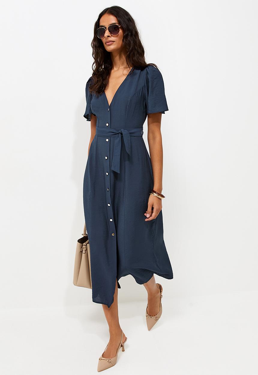 New Look - Jupiter bttn thru puff midi - Navy