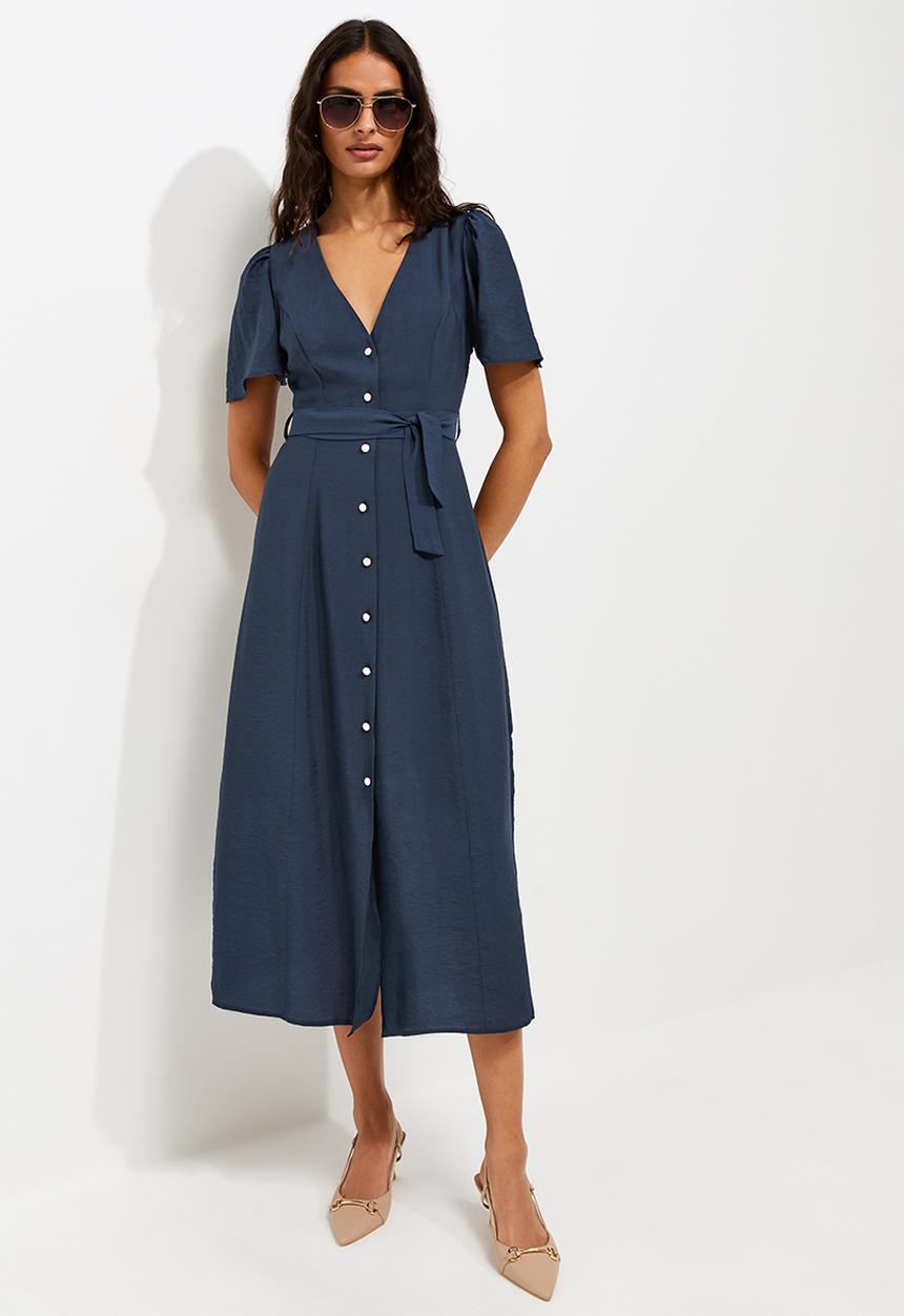 New Look - Jupiter bttn thru puff midi - Navy
