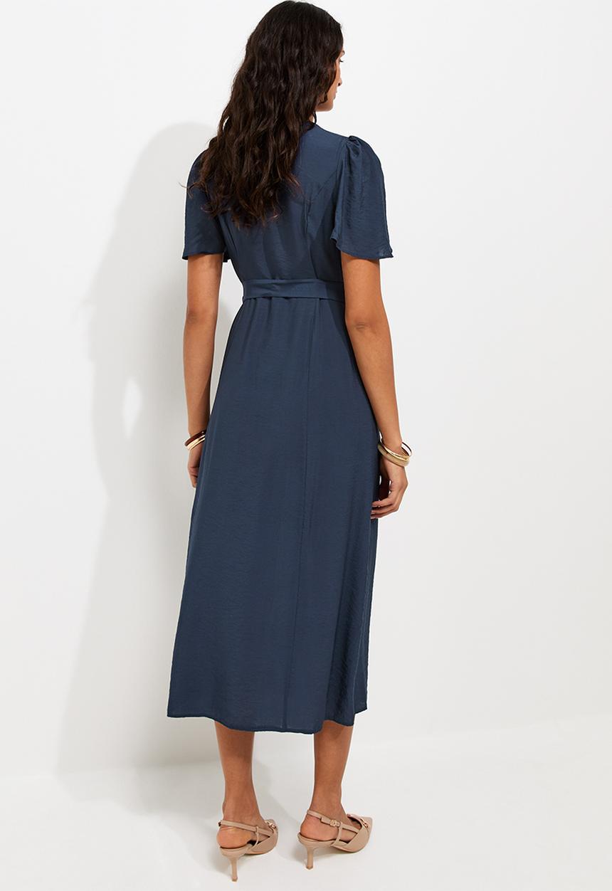 New Look - Jupiter bttn thru puff midi - Navy