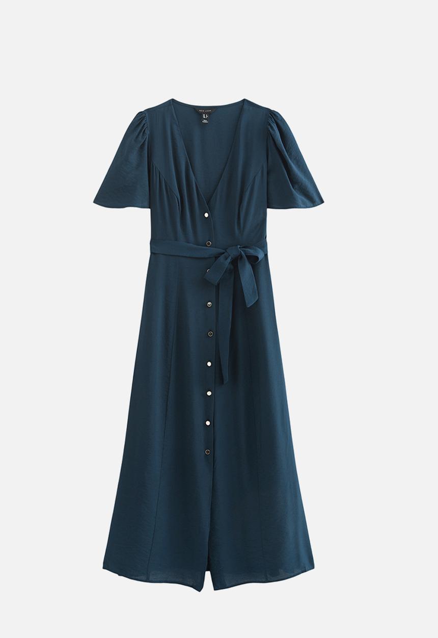 New Look - Jupiter bttn thru puff midi - Navy