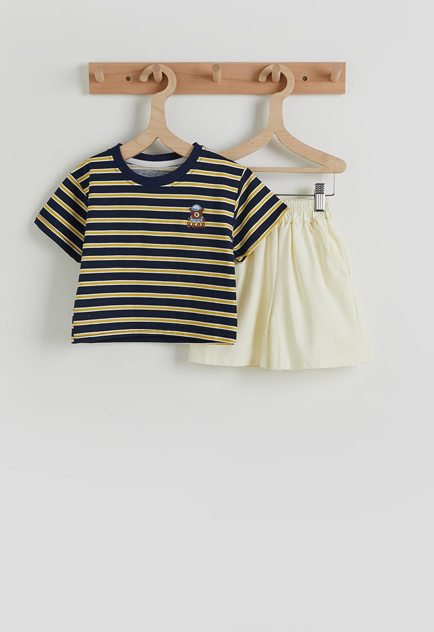 Pop Candy - Crew neck tee with shorts - navy/yellow stripes/grey