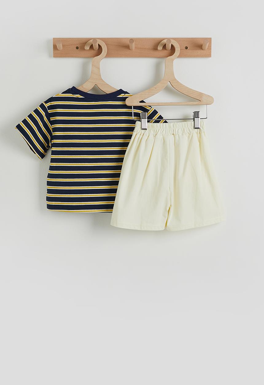 Pop Candy - Crew neck tee with shorts - navy/yellow stripes/grey
