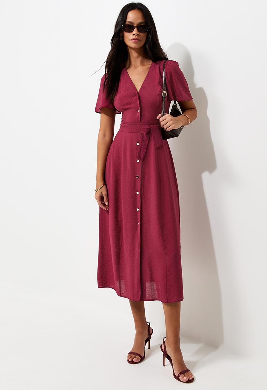 New Look - Jupiter bttn thru puff midi - Burgundy