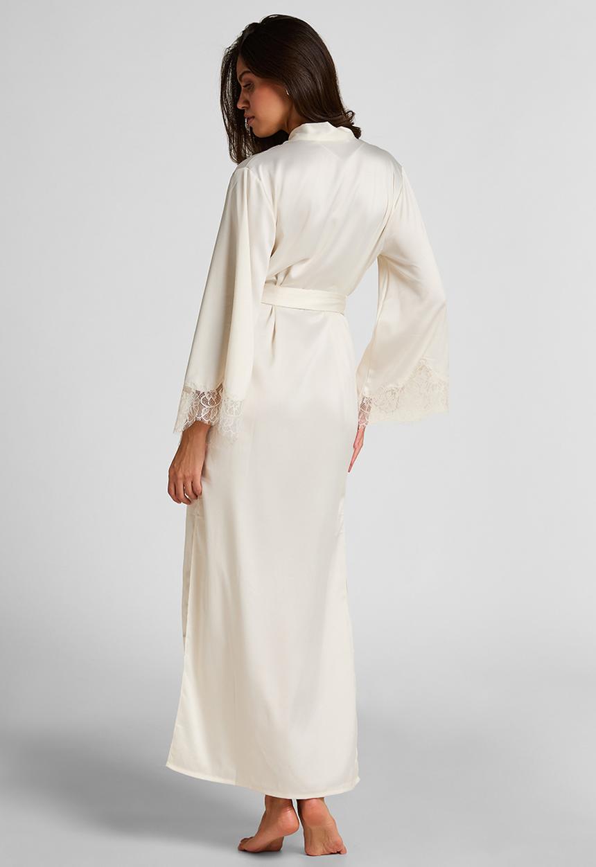 Hunkemoller - Kimono long satin lace robe - gardenia