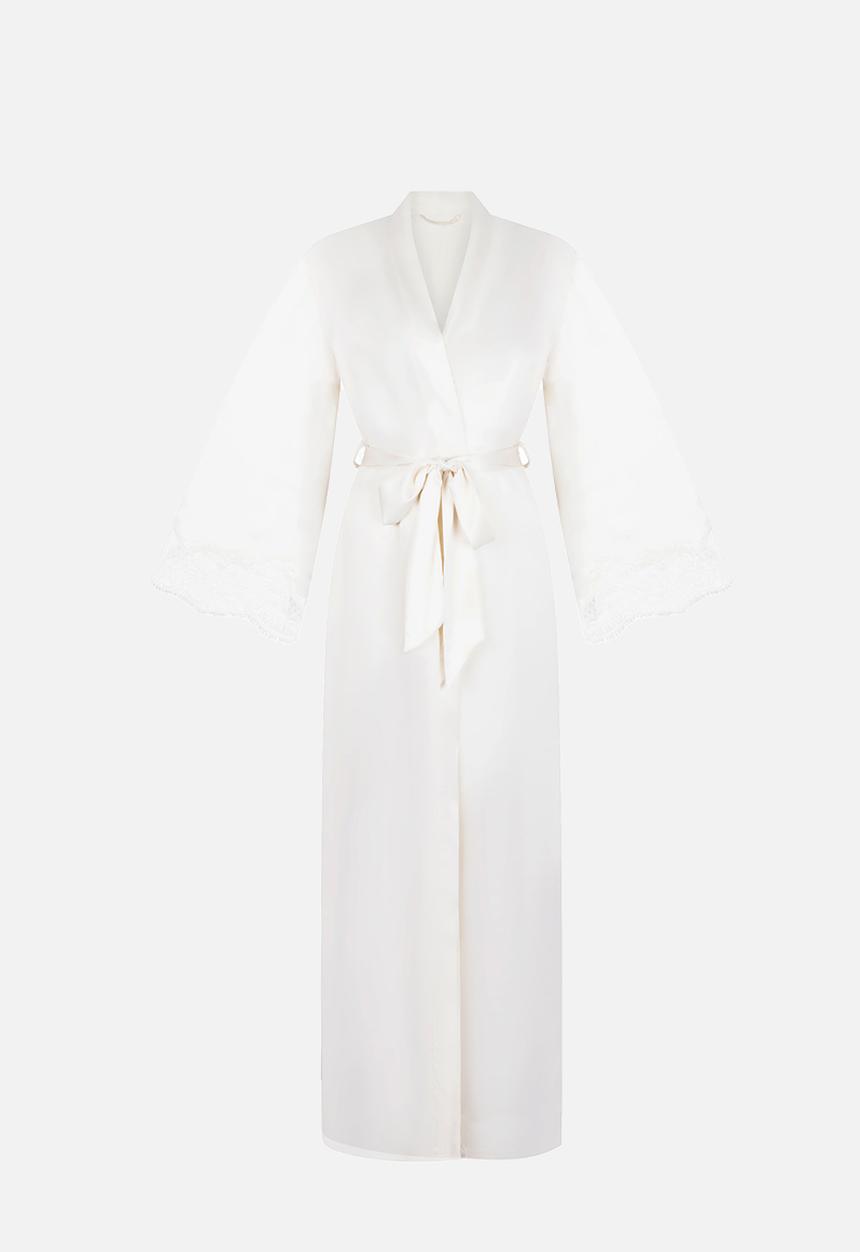 Hunkemoller - Kimono long satin lace robe - gardenia