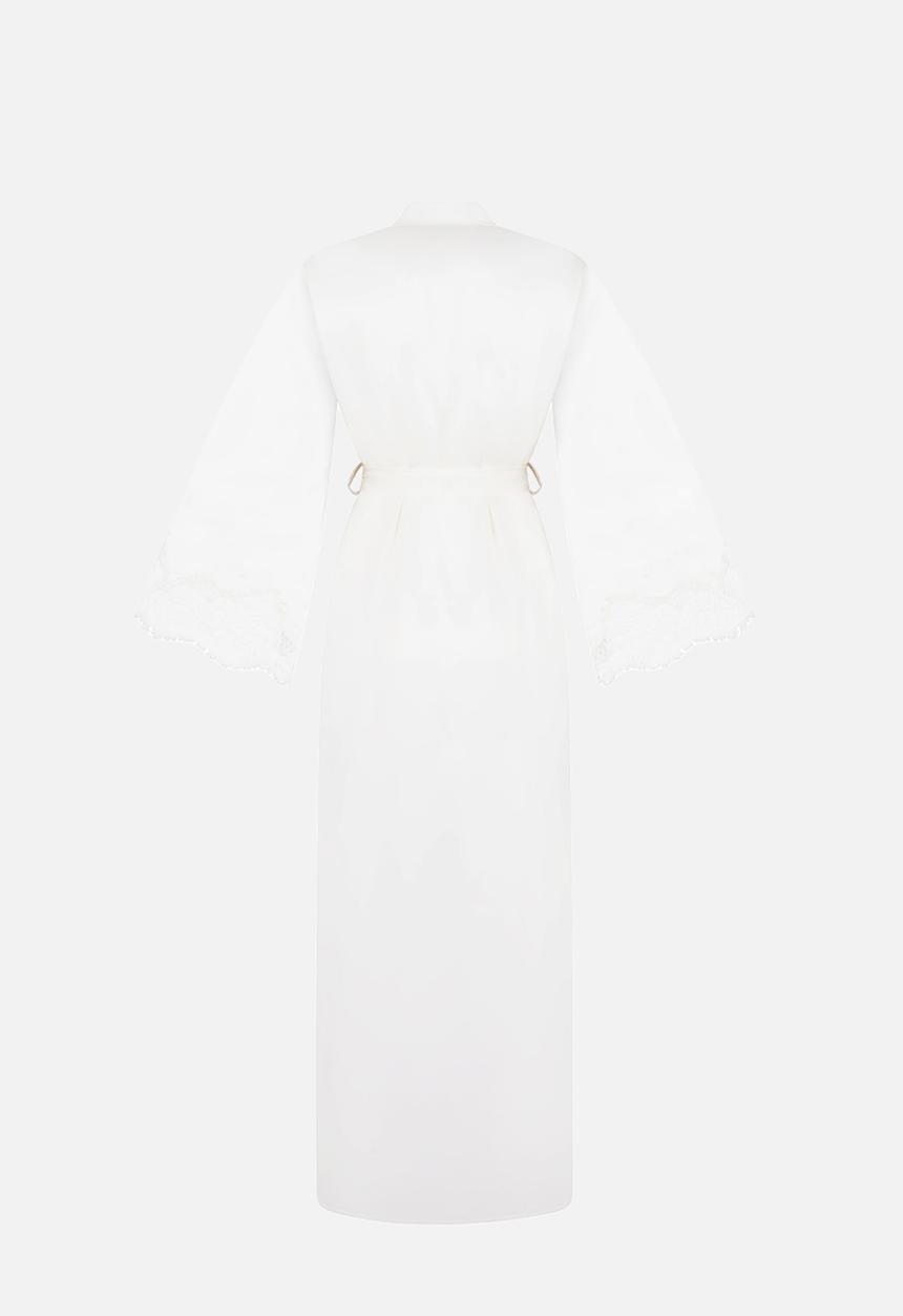 Hunkemoller - Kimono long satin lace robe - gardenia