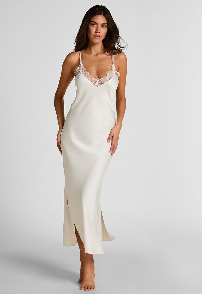 Hunkemoller - Sd satin lace long nightie - gardenia
