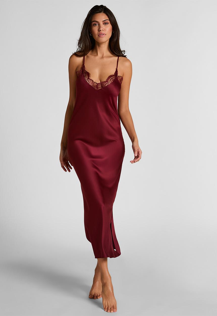 Hunkemoller - Sd satin lace long nightie - cabernet