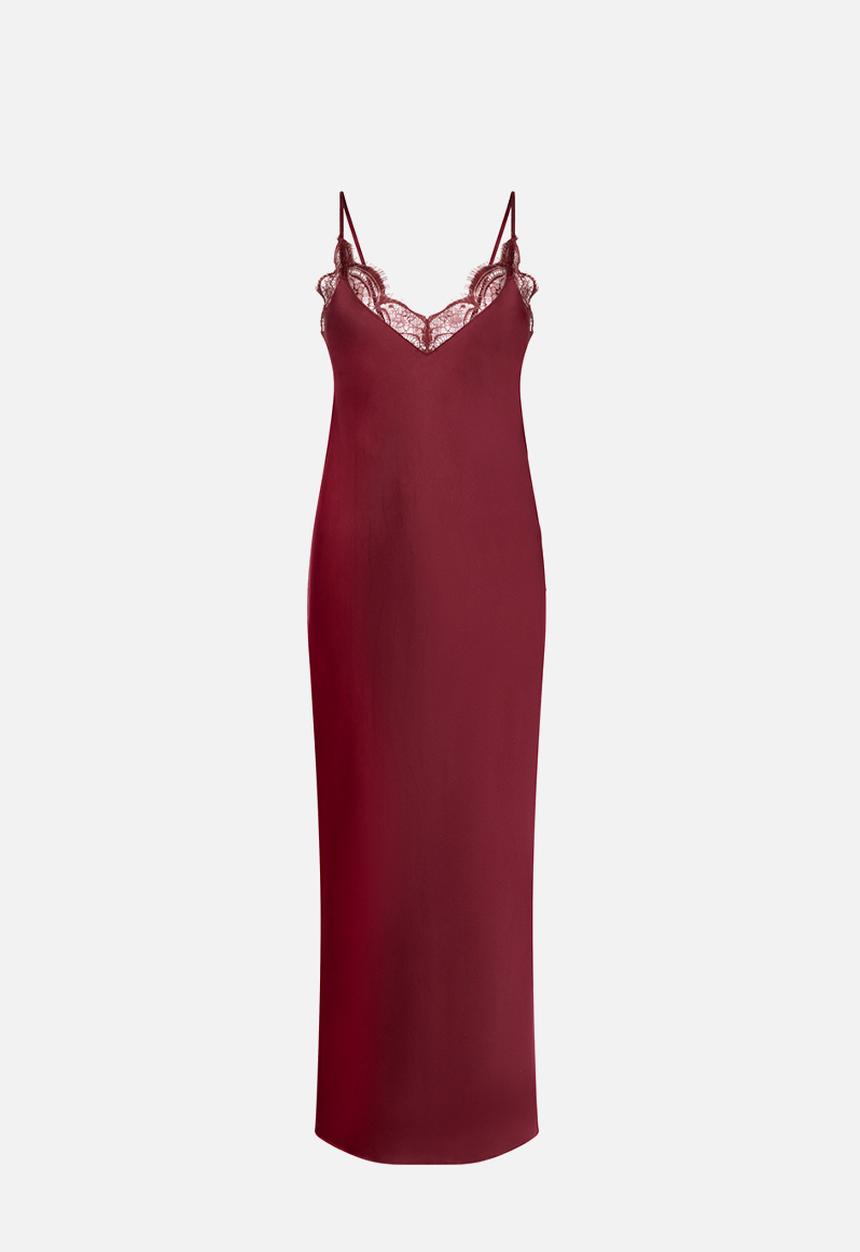 Hunkemoller - Sd satin lace long nightie - cabernet
