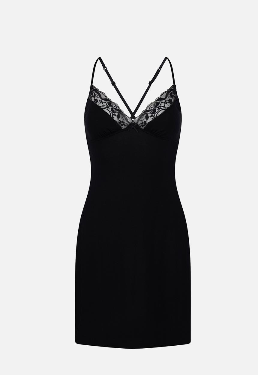 Hunkemoller - Sd jersey lace bow nightie - black