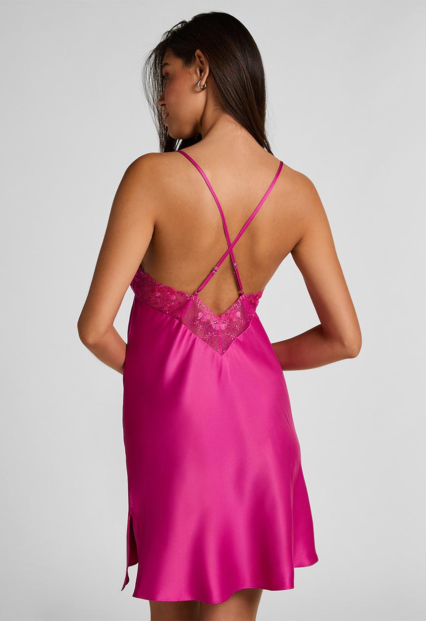 Hunkemoller - Sd short satin lace peonie nightie - rose violet