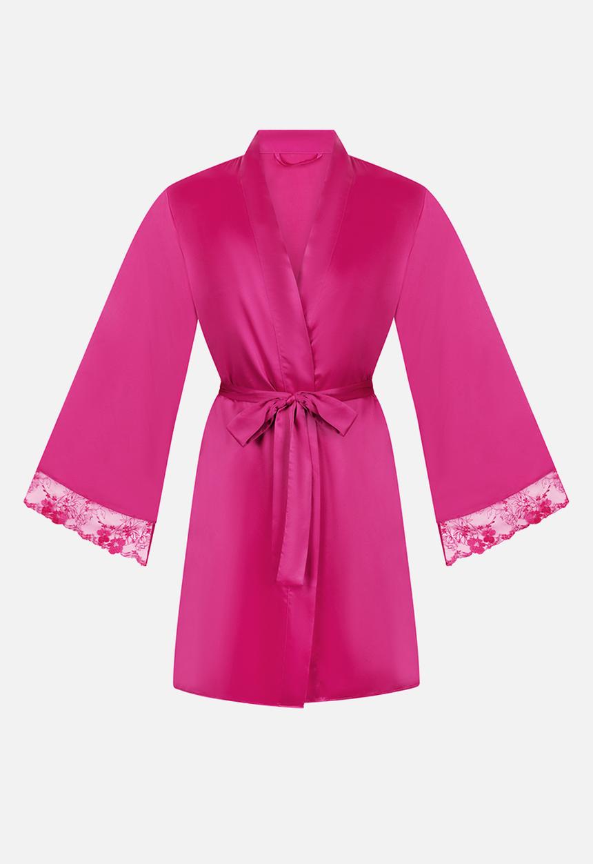 Hunkemoller - Kimono satin lace peonie robe - rose violet