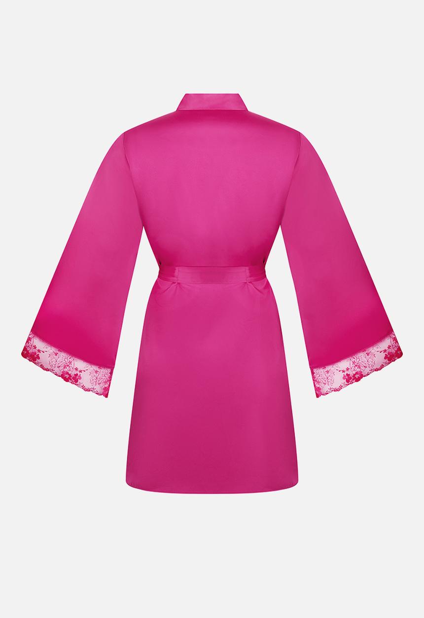 Hunkemoller - Kimono satin lace peonie robe - rose violet