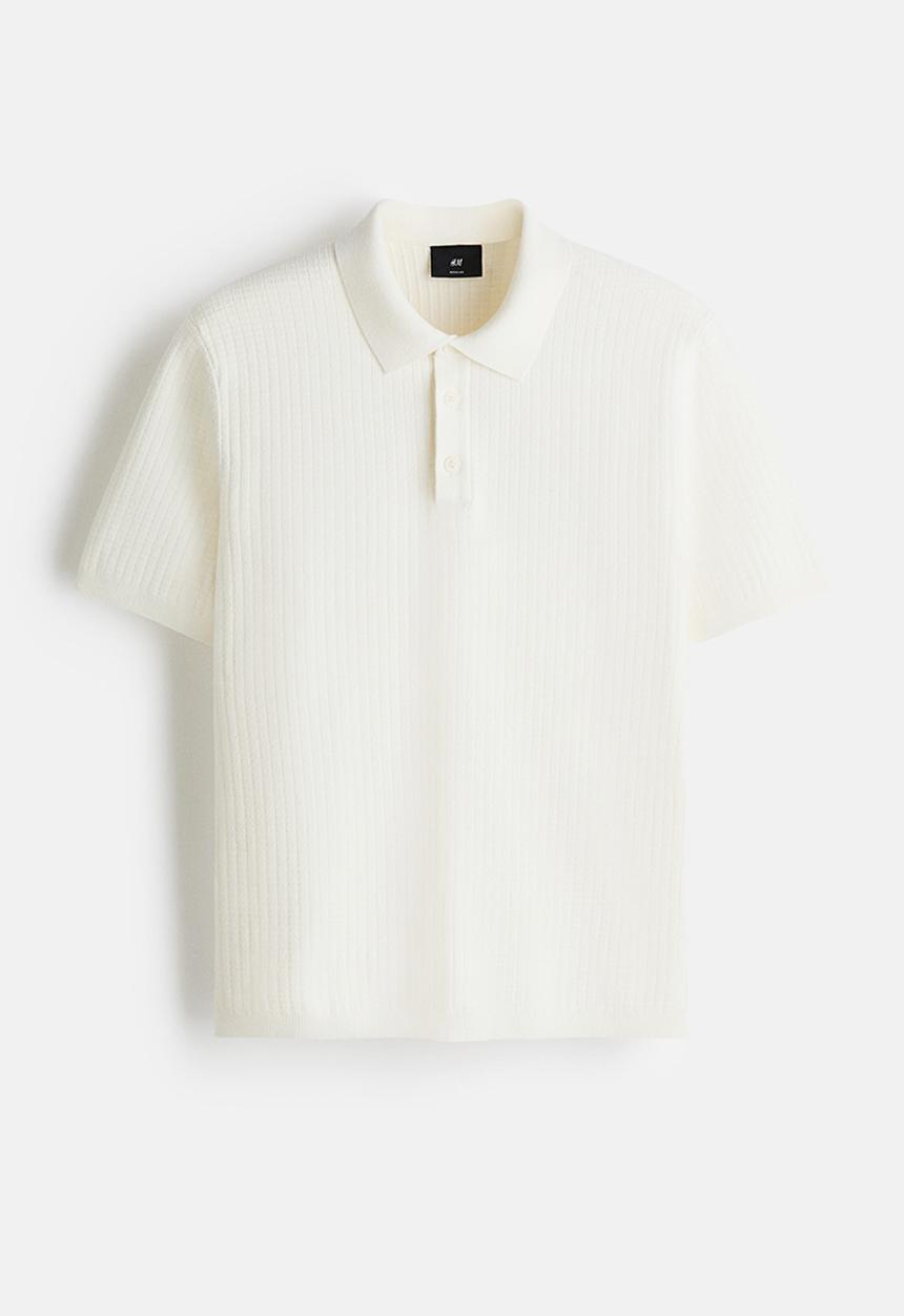 H&M - Regular fit textured-knit polo shirt - white