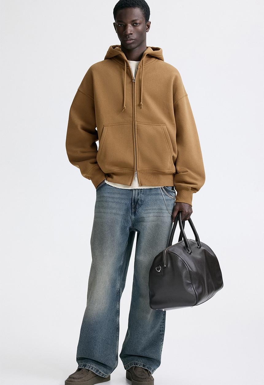 H&M - Oversized fit zip-through hoodie - dark beige