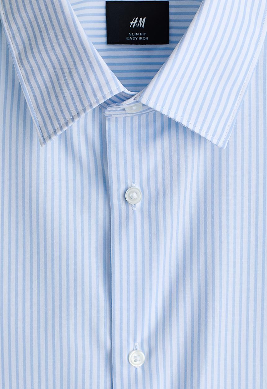 H&M - Slim fit easy-iron shirt - light blue/striped