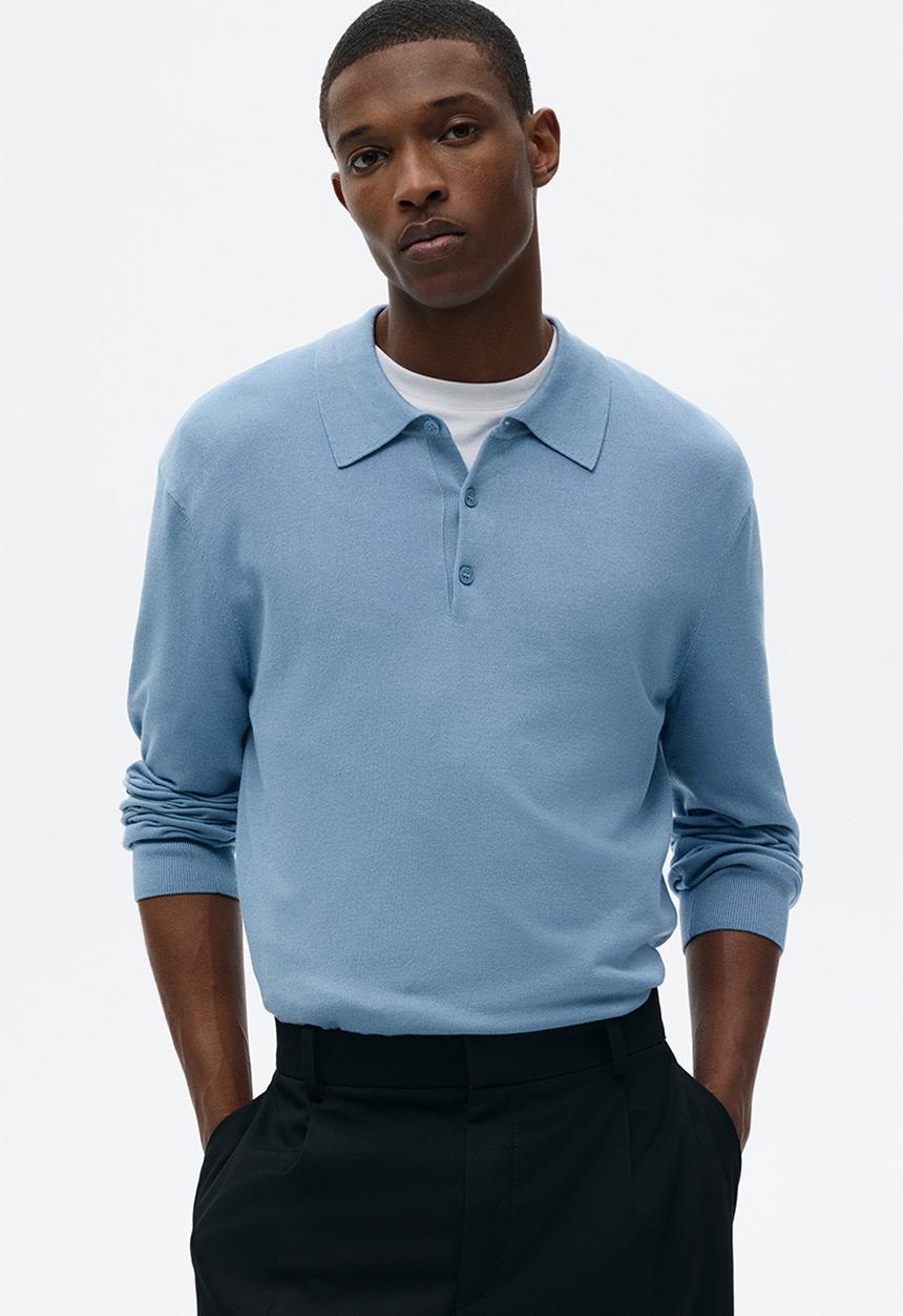 H&M - Regular fit fine-knit polo shirt - blue