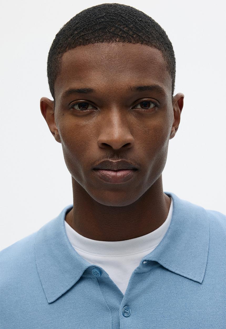 H&M - Regular fit fine-knit polo shirt - blue