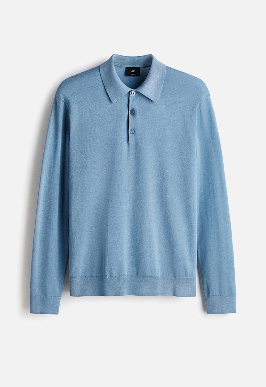 H&M - Regular fit fine-knit polo shirt - blue