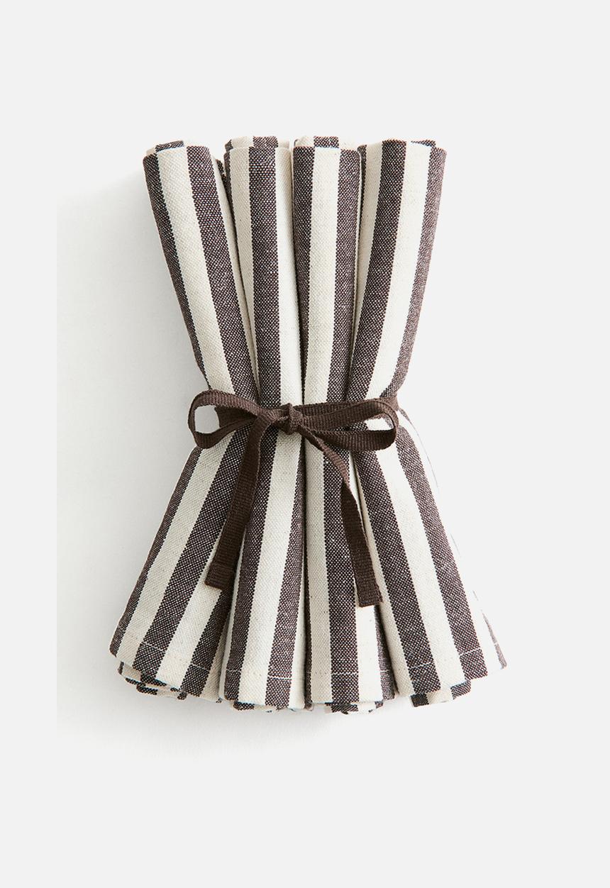 H&M - 4-Pack cotton napkins - dark brown/striped