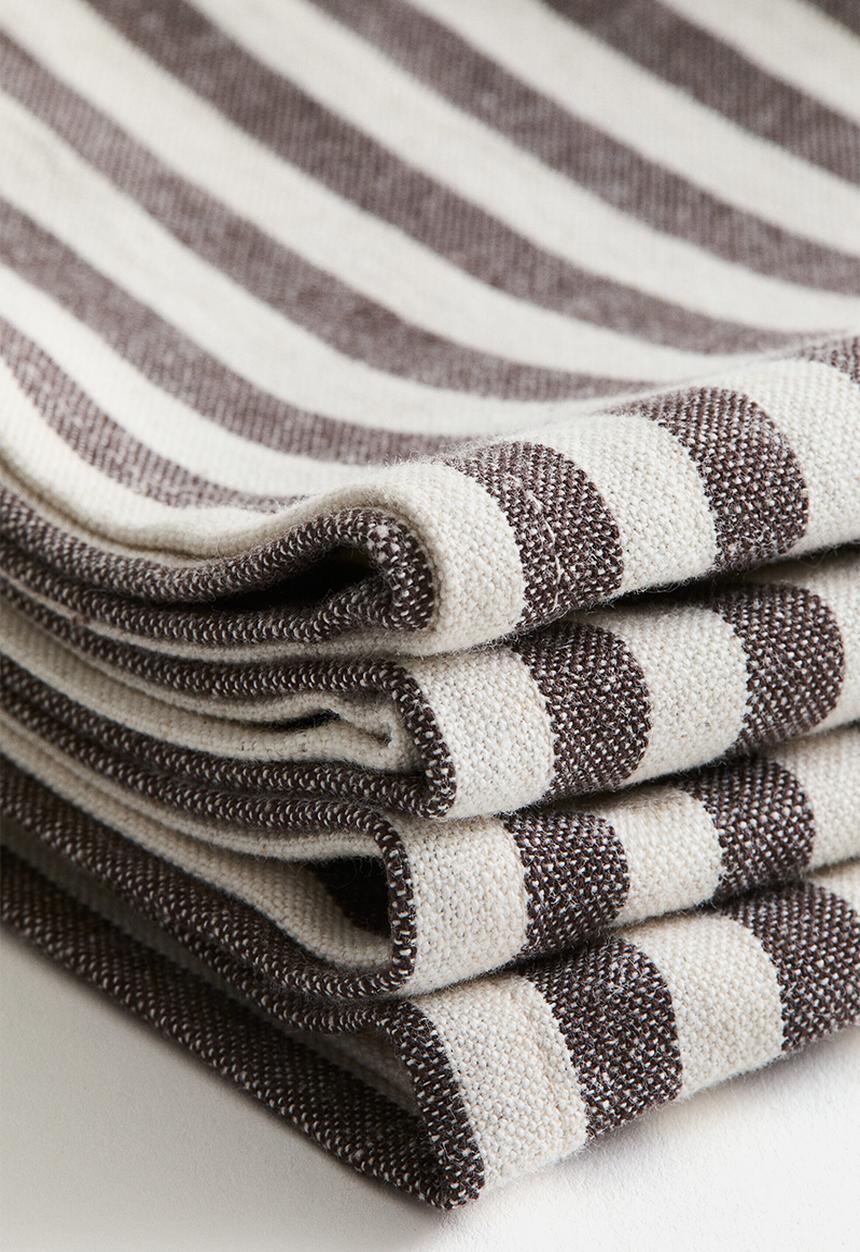 H&M - 4-Pack cotton napkins - dark brown/striped