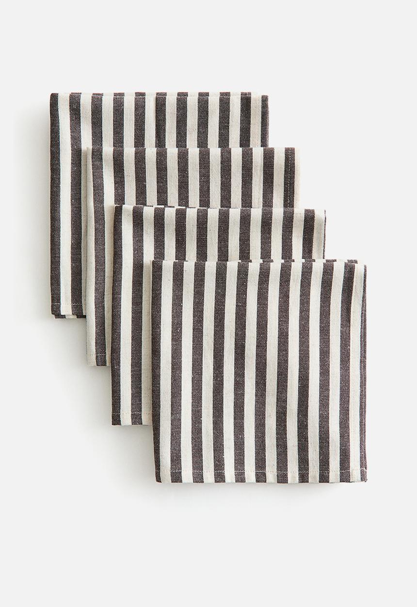 H&M - 4-Pack cotton napkins - dark brown/striped