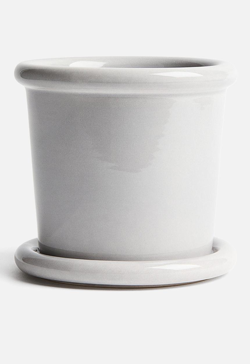 H&M - Stoneware plant pot with saucer - light grey