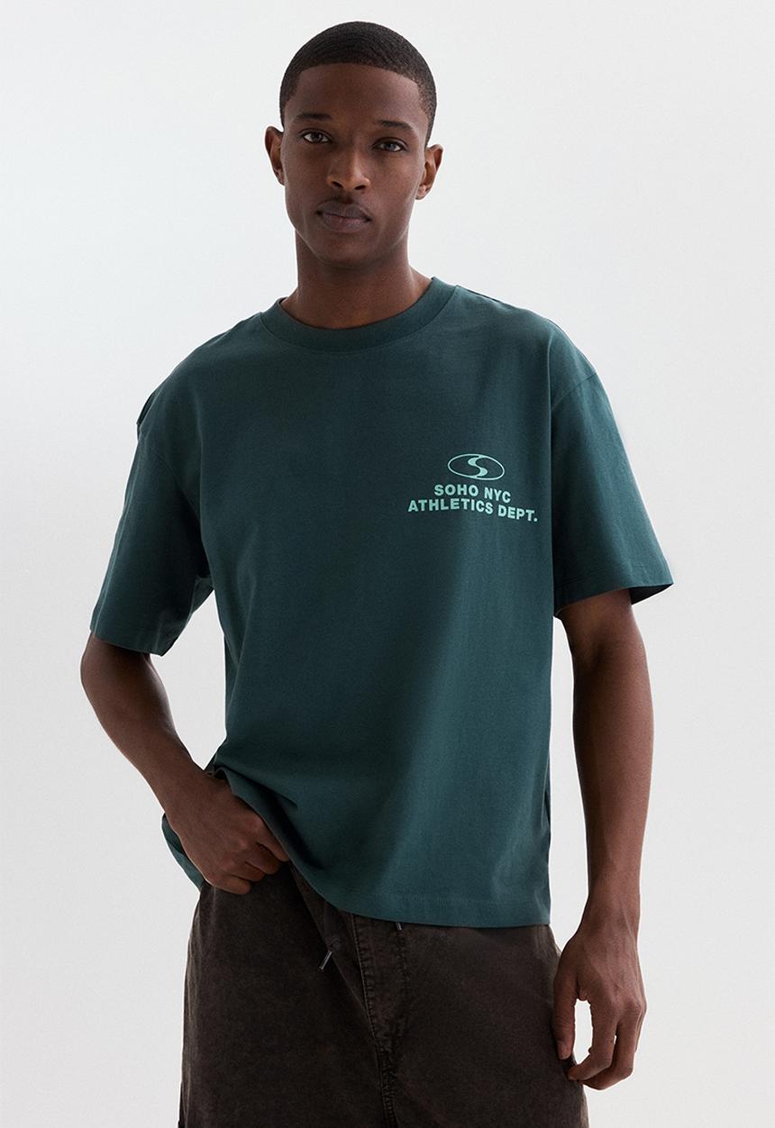 H&M - Loose fit printed t-shirt - dark teal/soho nyc
