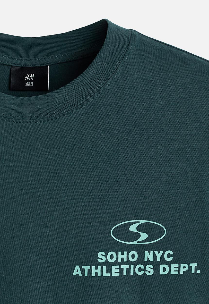 H&M - Loose fit printed t-shirt - dark teal/soho nyc