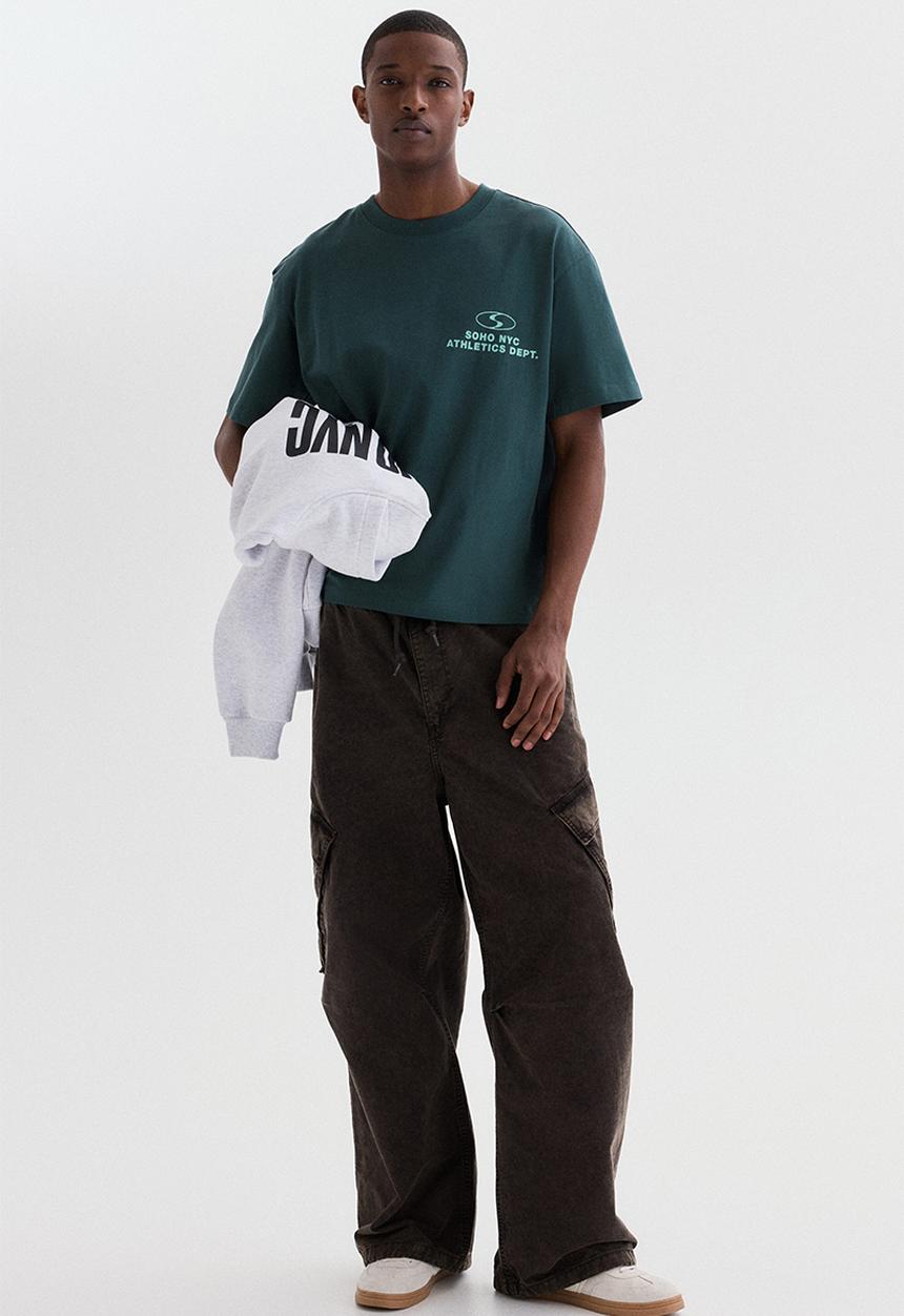 H&M - Loose fit printed t-shirt - dark teal/soho nyc