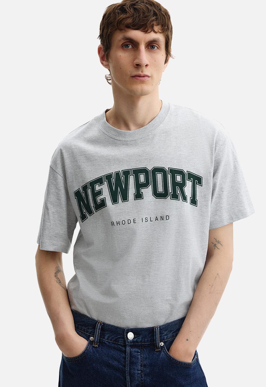 H&M - Loose fit printed t-shirt - light grey marl/newport