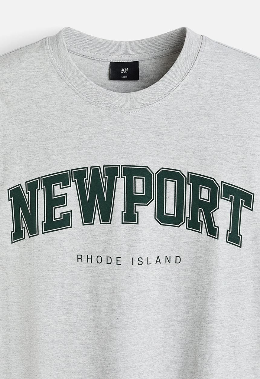 H&M - Loose fit printed t-shirt - light grey marl/newport