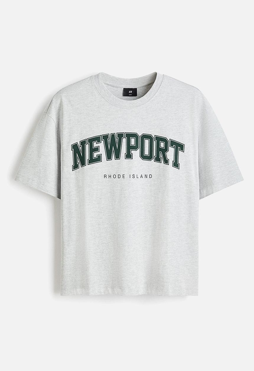 H&M - Loose fit printed t-shirt - light grey marl/newport
