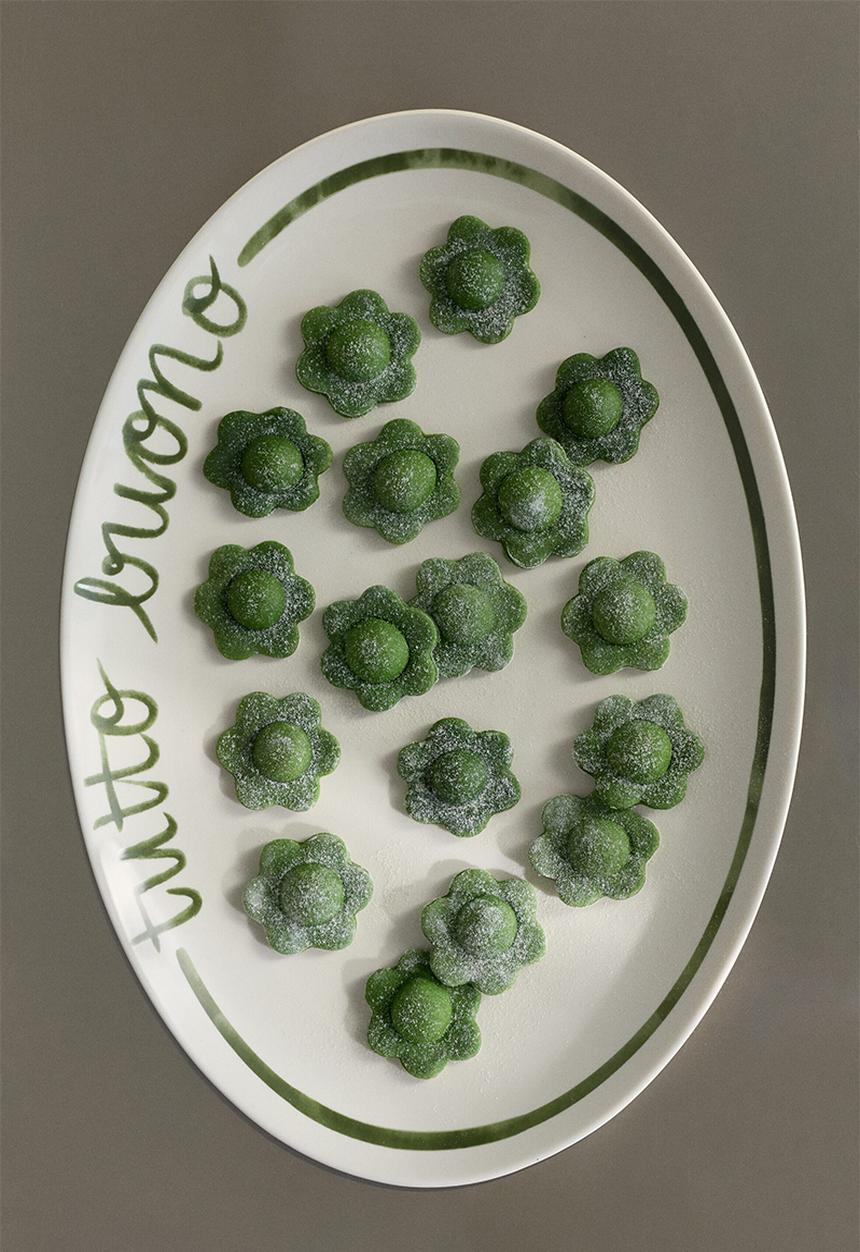 H&M - Large porcelain serving plate - white/green