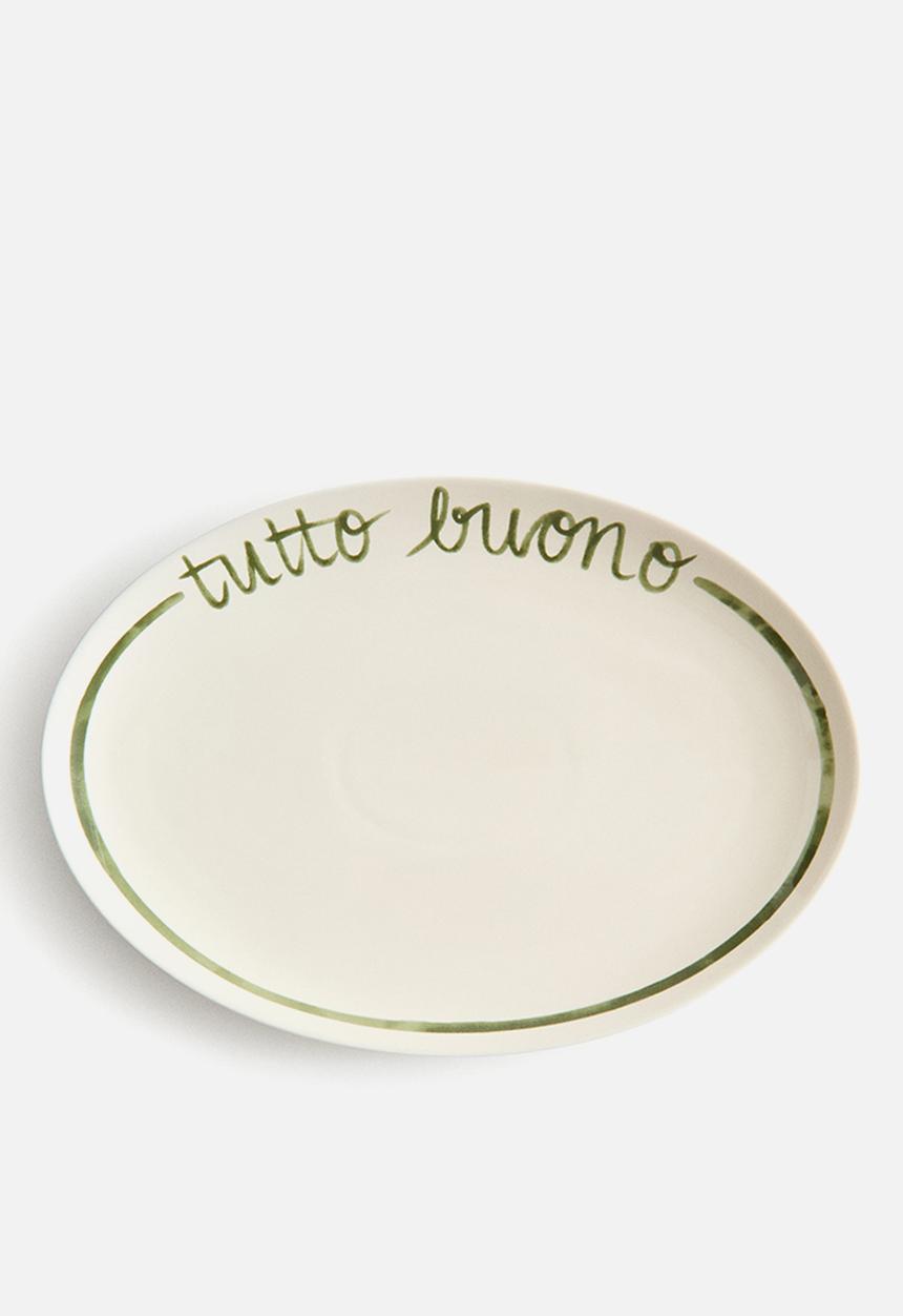 H&M - Large porcelain serving plate - white/green