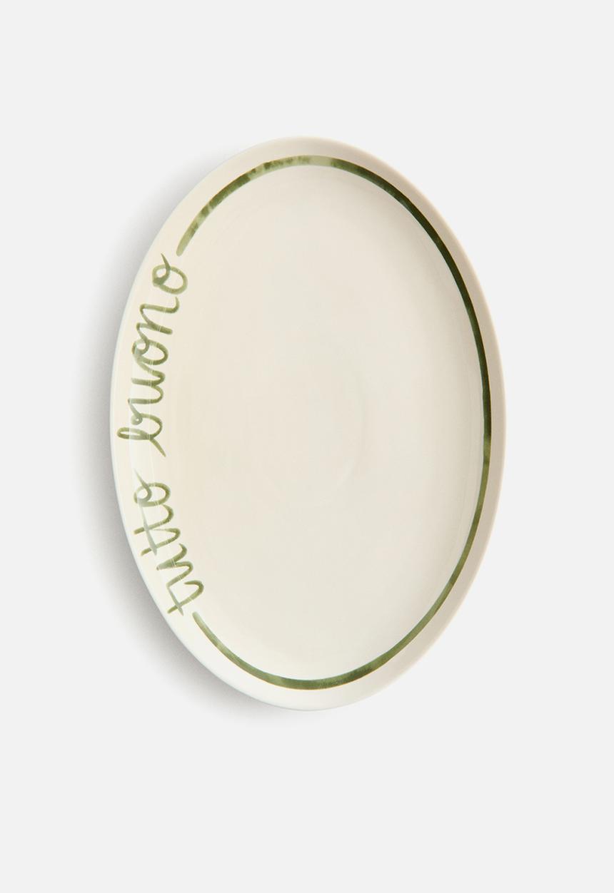 H&M - Large porcelain serving plate - white/green