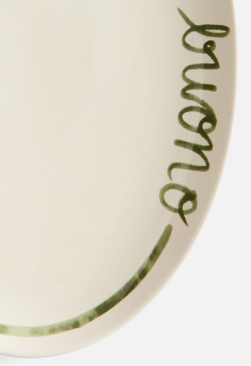 H&M - Large porcelain serving plate - white/green